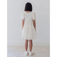 Petite Amalie  Ivory Trellis Embroidered Organza Dress
