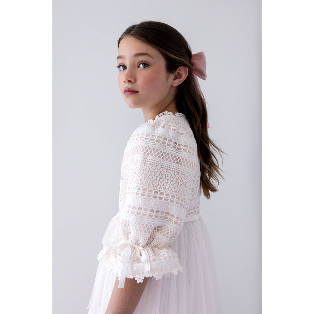 Petite Amalie  Ice Pink Daisy Chain Lace Bodice Tulle Dress