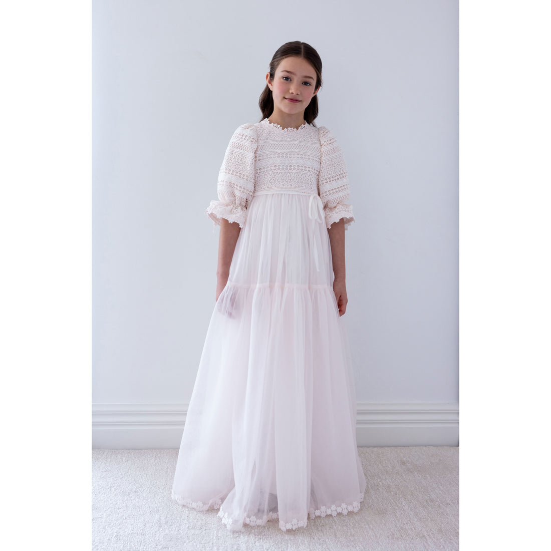 Petite Amalie  Ice Pink Daisy Chain Lace Bodice Tulle Dress