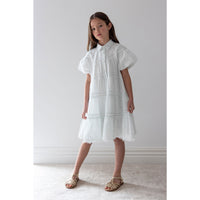 Petite Amalie  Whisper Blue Lace Hem Shirt Dress