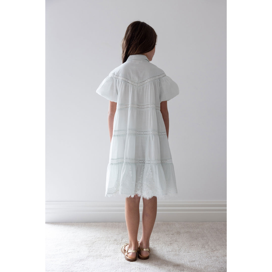Petite Amalie  Whisper Blue Lace Hem Shirt Dress