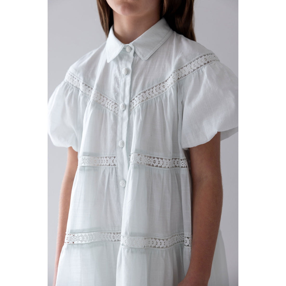 Petite Amalie Whisper Blue Lace Hem Shirt Dress 6