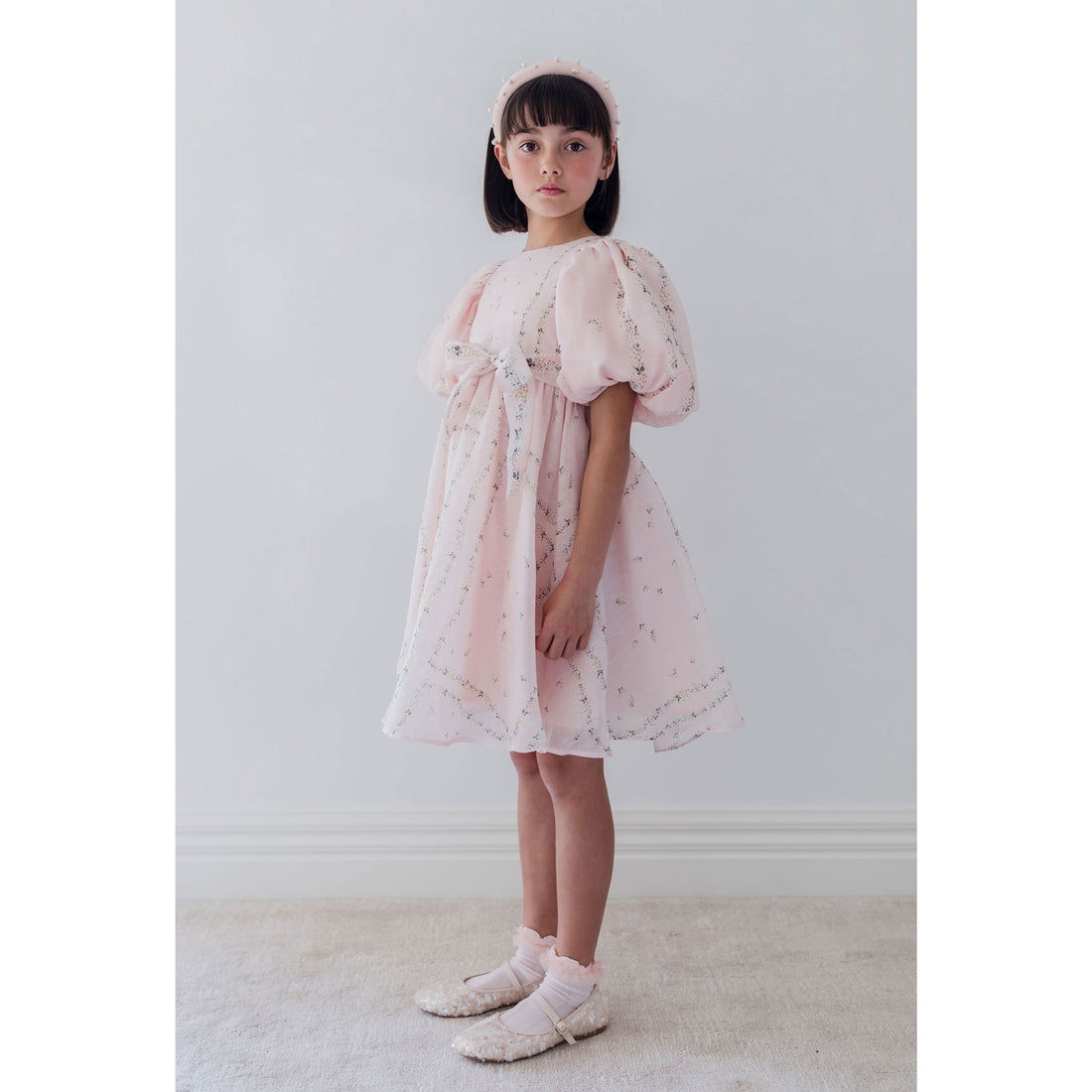 Petite Amalie  Delicate Border Print Silk Linen Dress