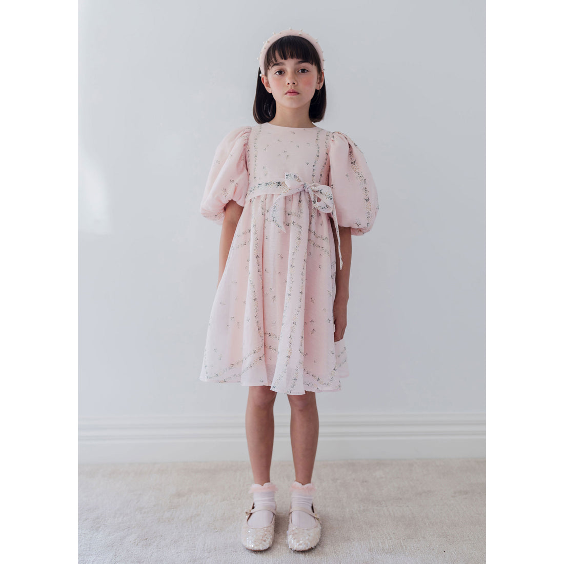 Petite Amalie  Delicate Border Print Silk Linen Dress