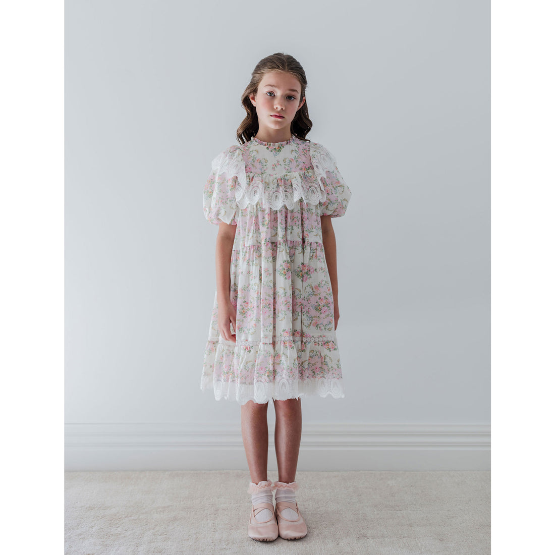 Petite Amalie  Vintage Wallpaper Lace Ruffle Dress