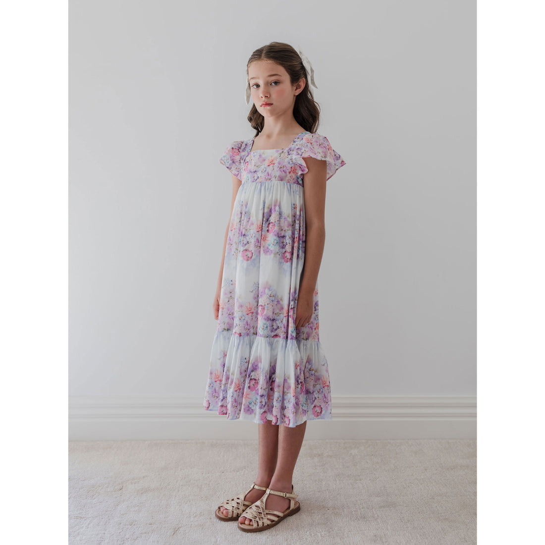 Petite Amalie  Lilac Floral Border Print Dress