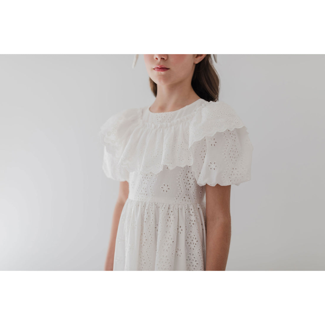 Petite Amalie  White Broderie Ruffle Dress
