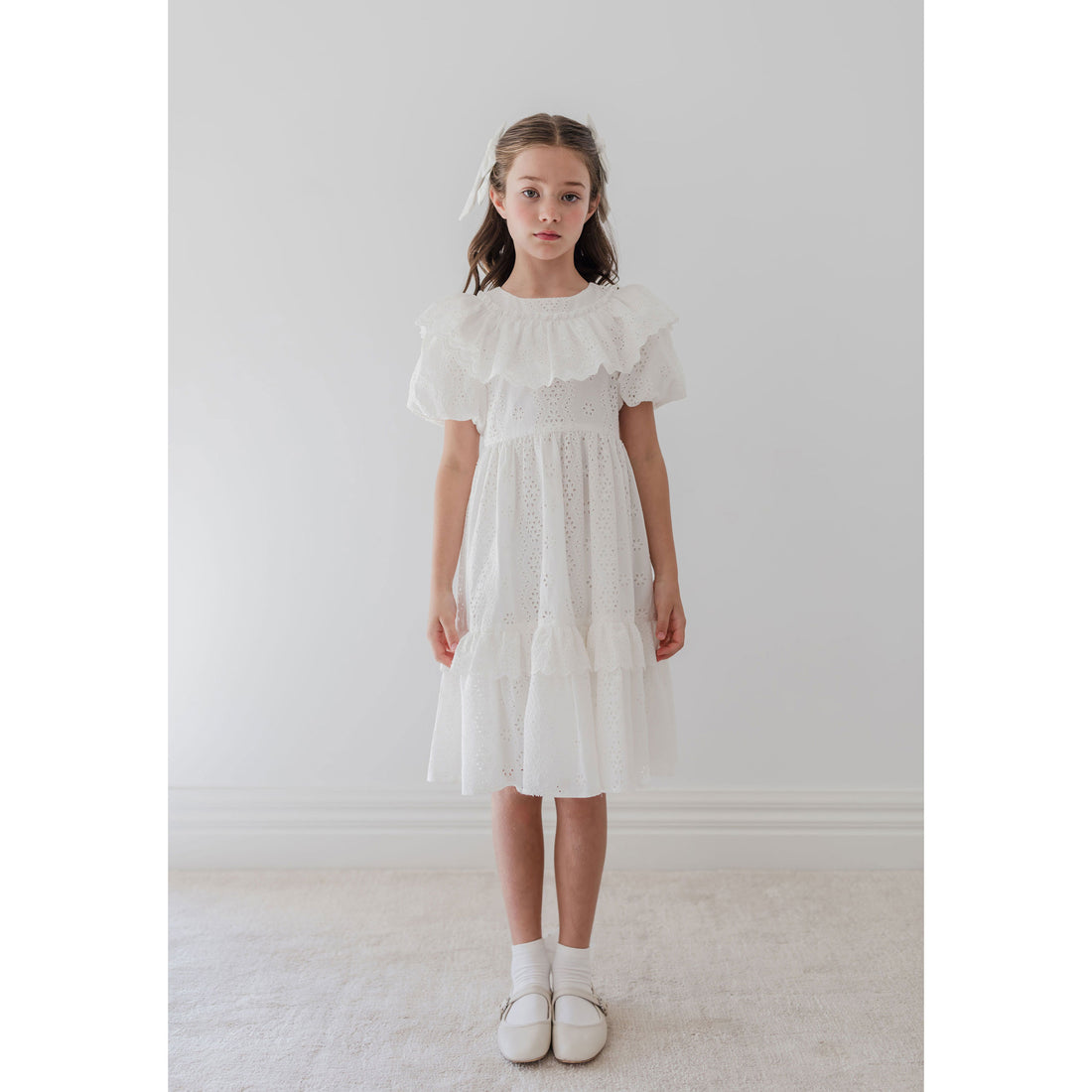 Petite Amalie  White Broderie Ruffle Dress
