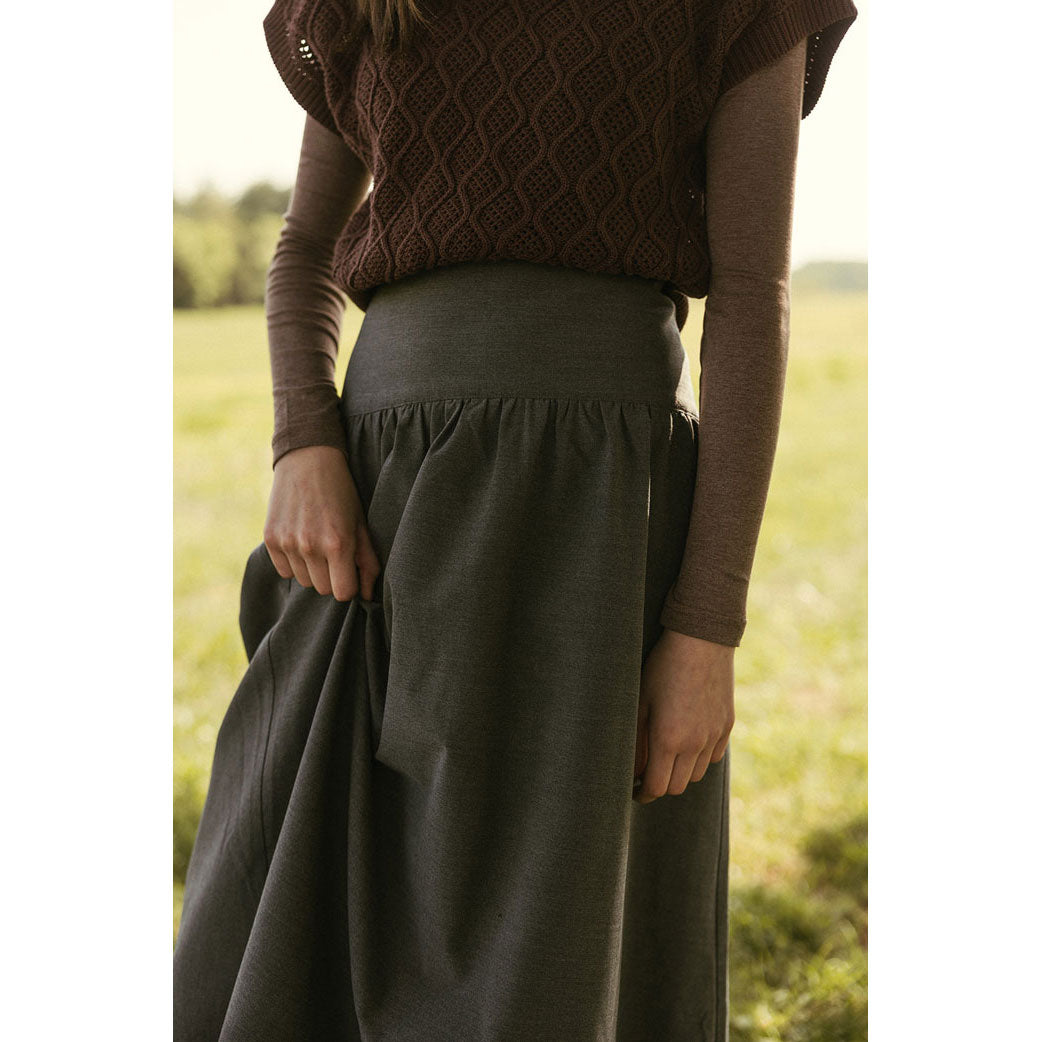 Ava and Lu Charcoal  Flower Embroidery Trim Skirt