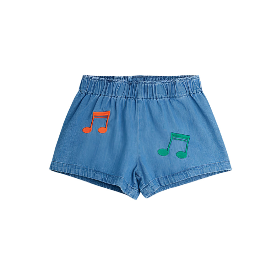 Mini Rodini Blue Note Embroidered Denim Shorts