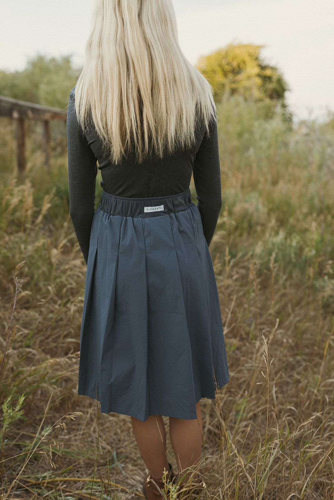 ELEMENTS Slate Tafetta Pleated Knee Length Skirt