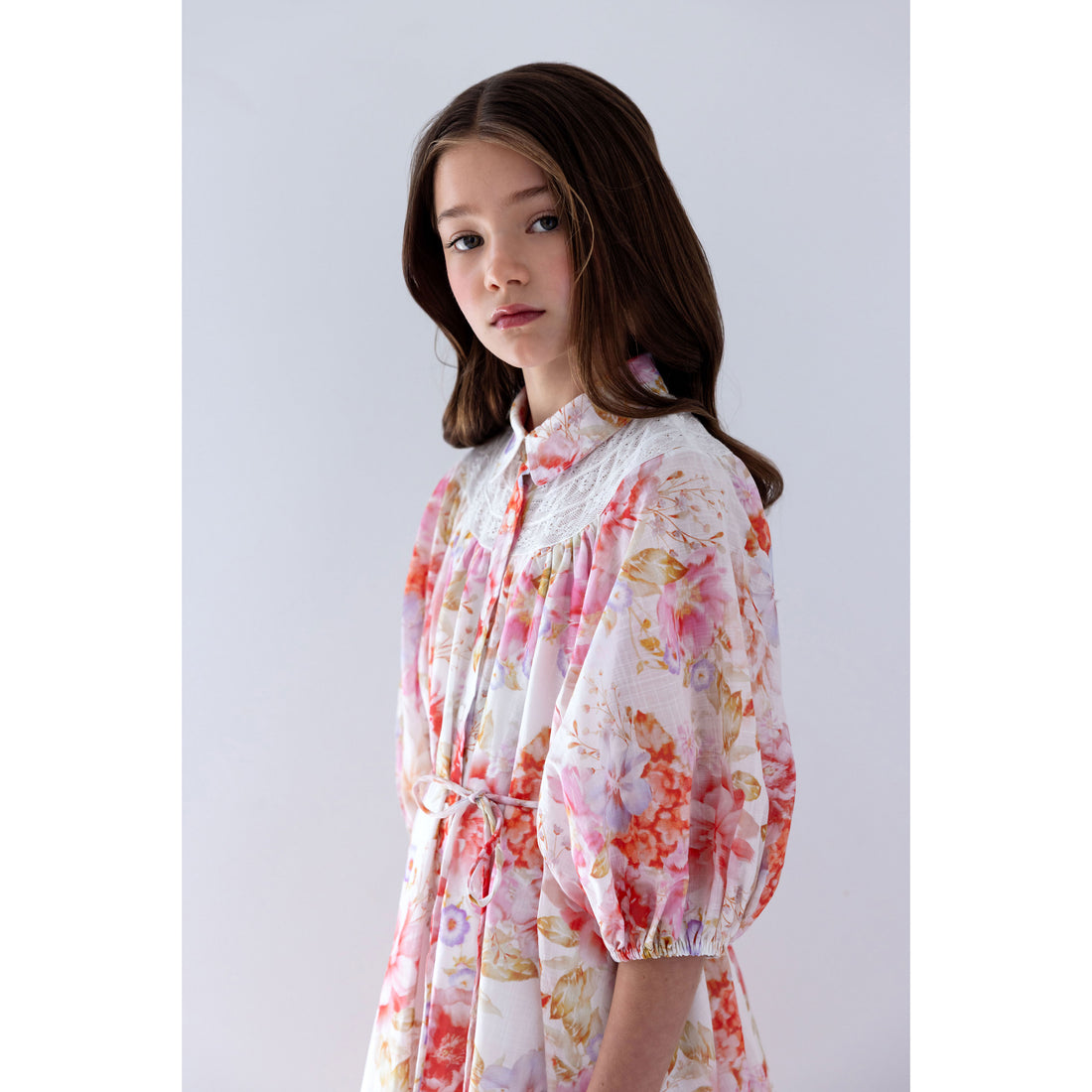 Petite Amalie  Delicate Bouquet Broderie Hem Dress