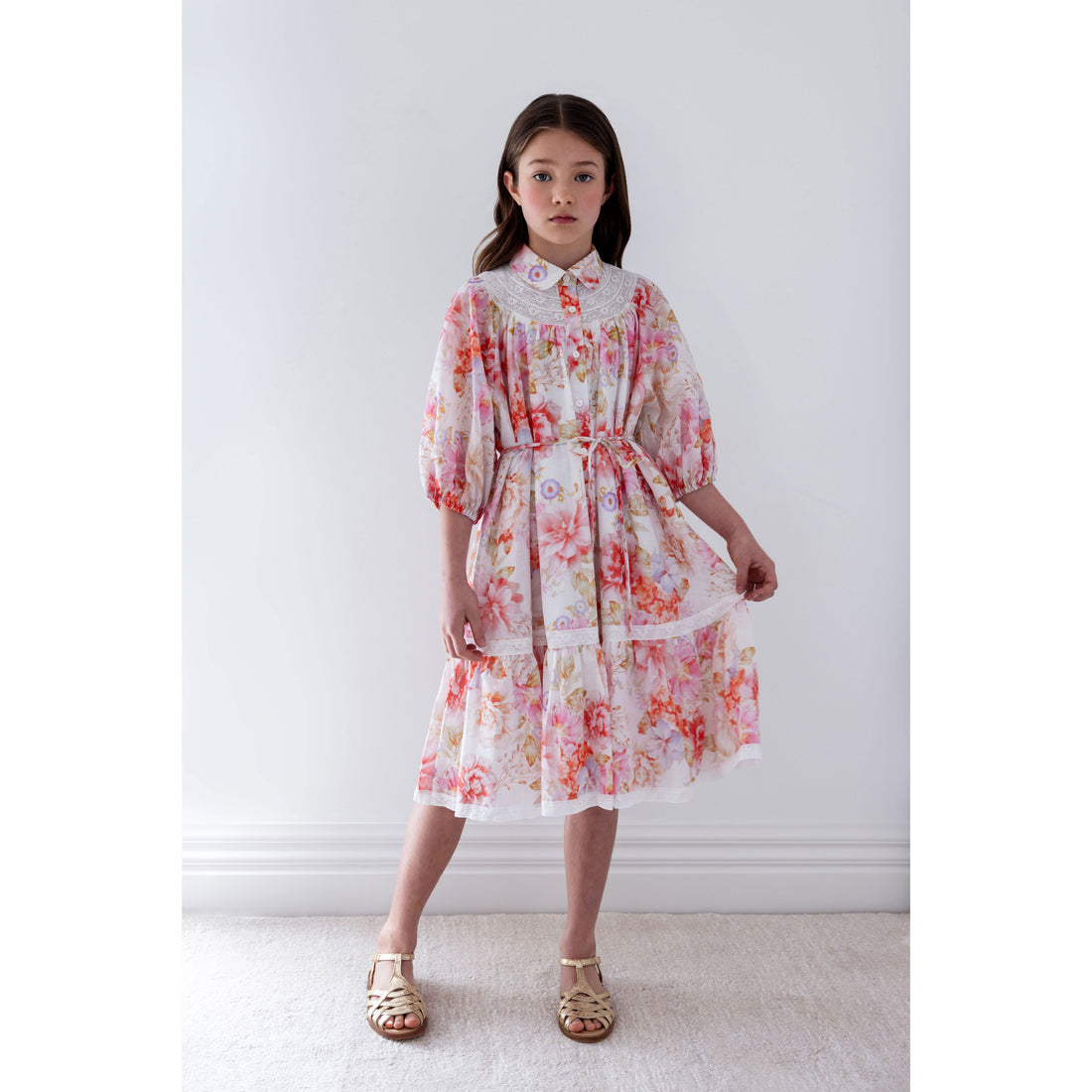 Petite Amalie  Delicate Bouquet Broderie Hem Dress