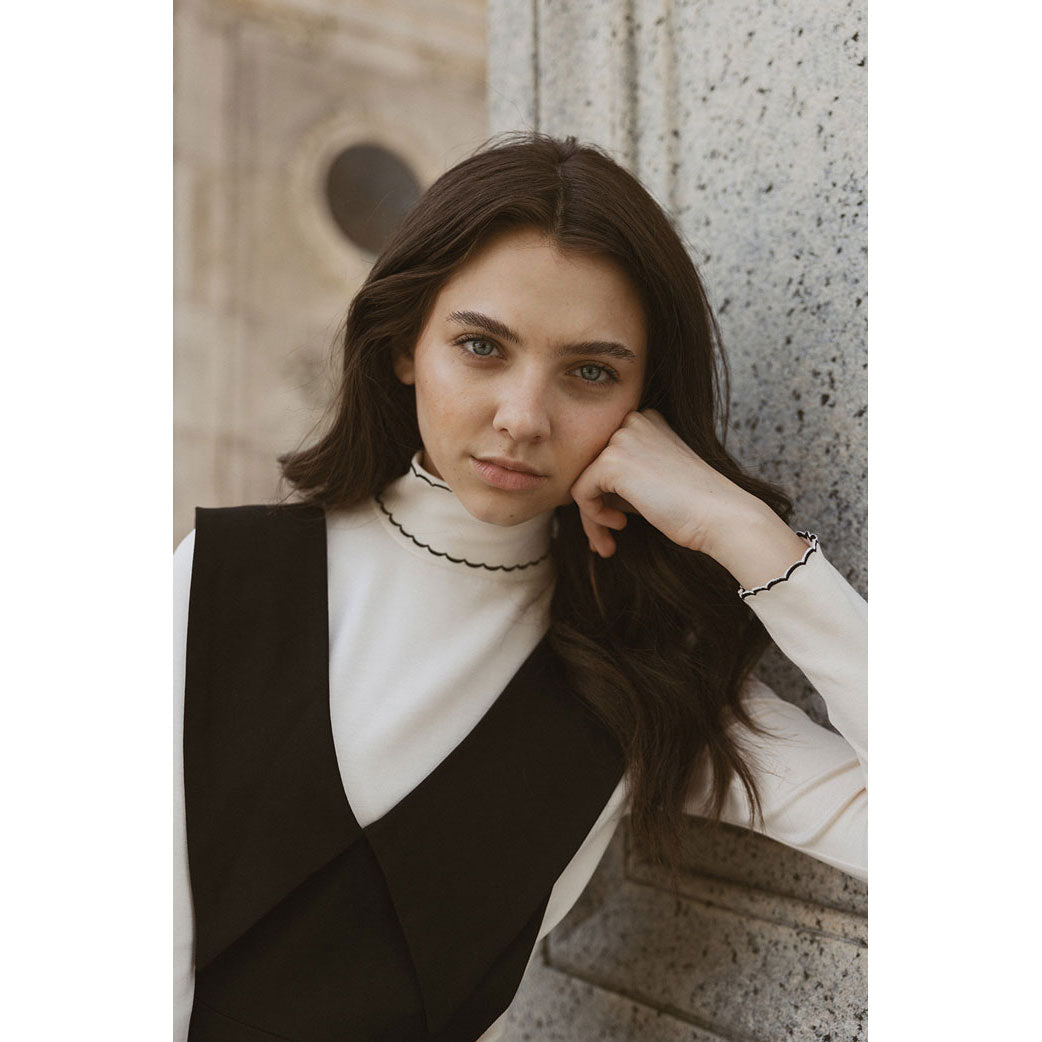 Ava and Lu Cream Scalloped Trim Turtleneck