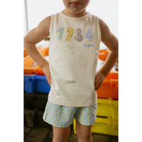 1984 White Patchwork Blue Tank