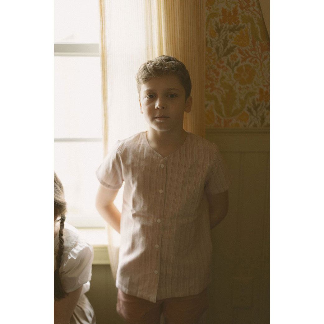 L by Ladida Rust Stripe Linen V Neck Boy Shirt
