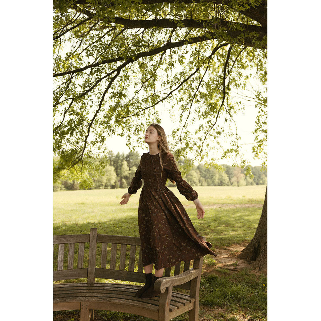 Ava and Lu Rust Floral Smocked Dress