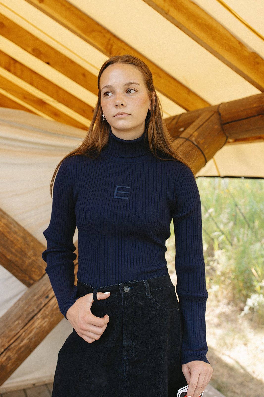 ELEMENTS Navy Knit Rib Turtleneck