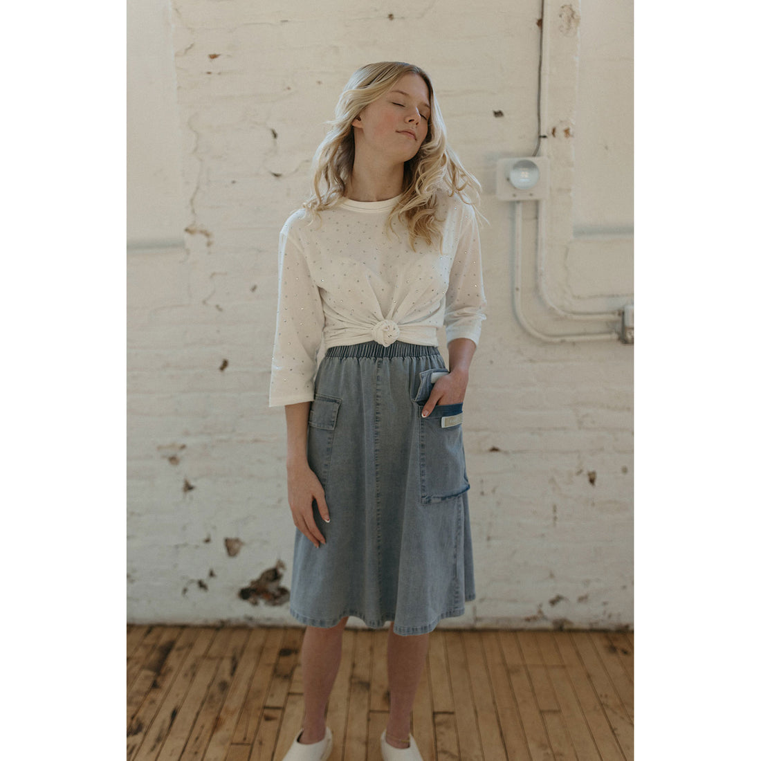 Elements White Rhinestones Boxy Tee