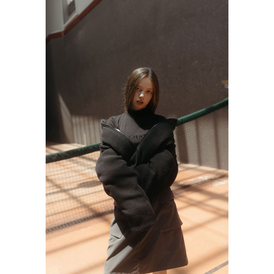 ELEMENTS Black Front Logo Turtleneck