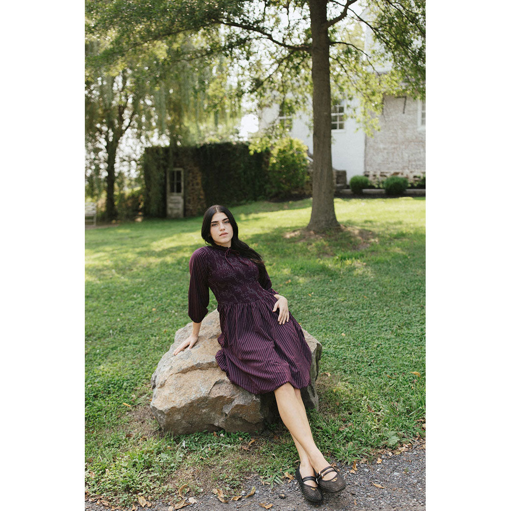 Darlin Wine Herringbone Smocked Dress