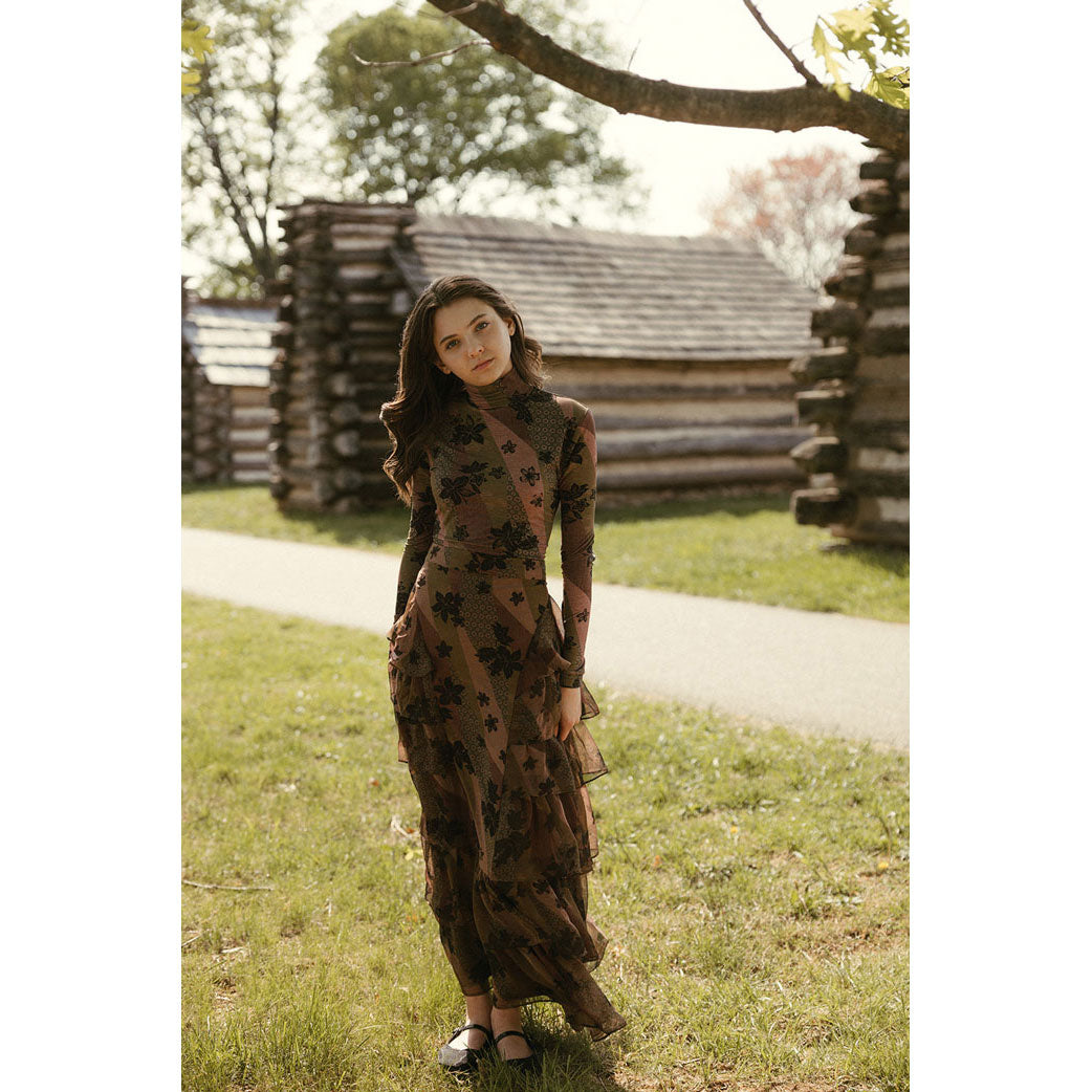Ava and Lu Mauve Patch Floral Turtleneck