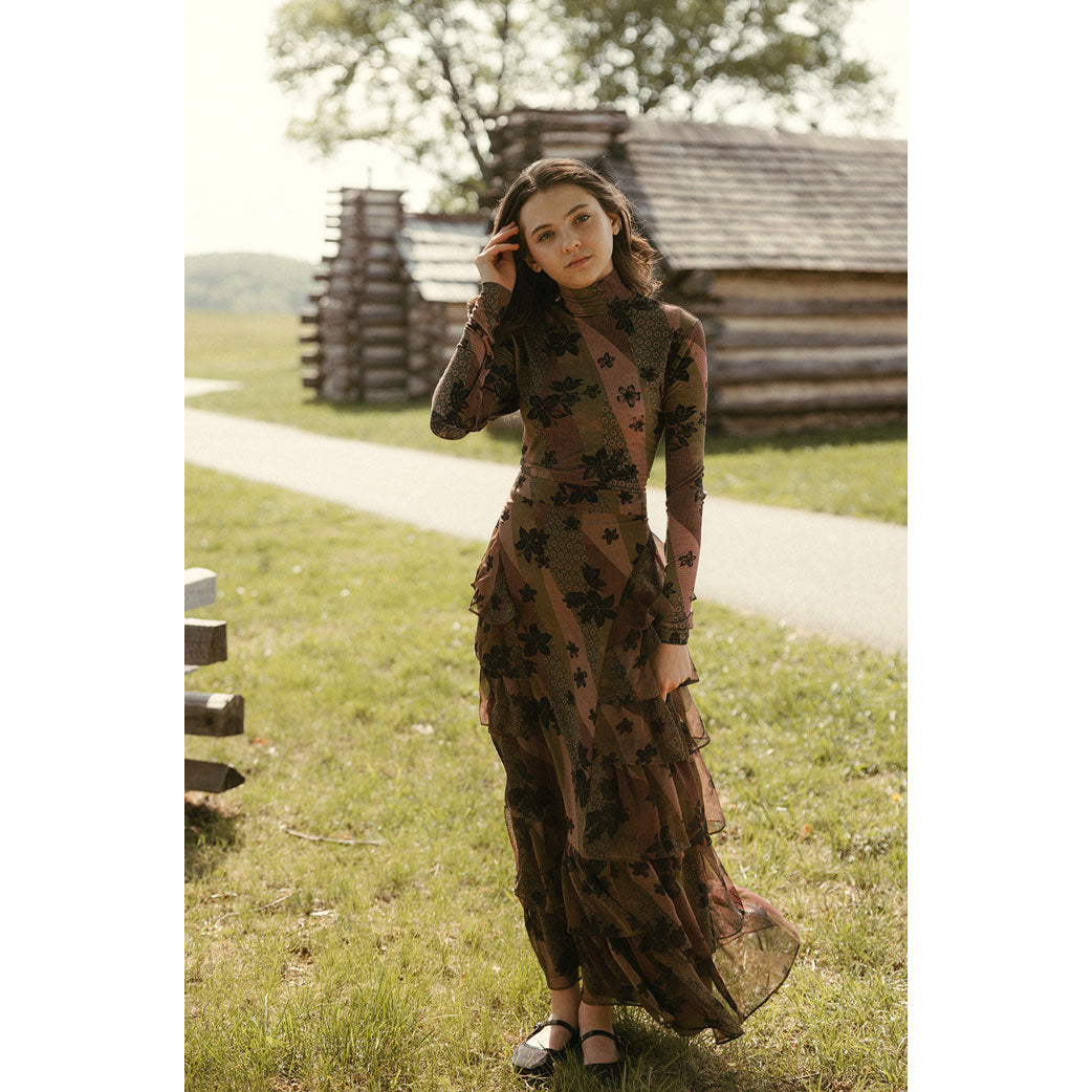 Ava and Lu Mauve Patch Floral Ruffle Skirt