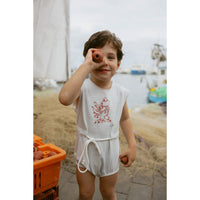 1984 Blue Striped Embroidered Romper