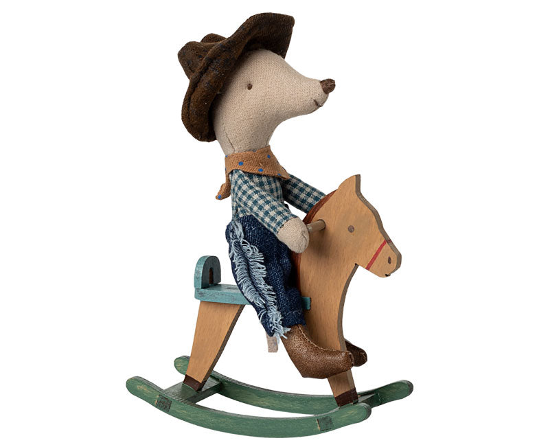 Maileg Cowboy Mouse On Rocking Horse, Little Brother