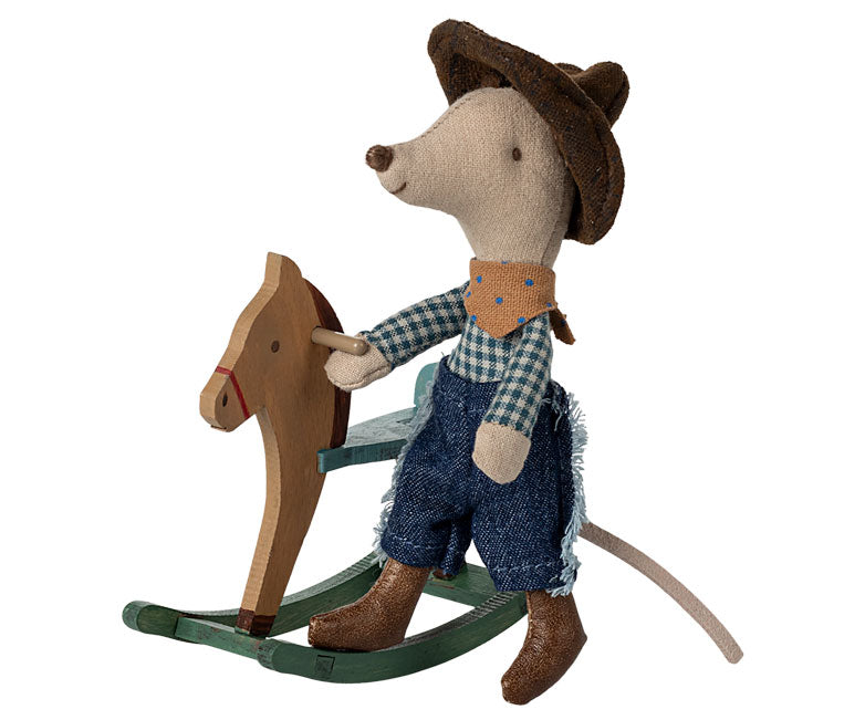 Maileg Cowboy Mouse On Rocking Horse, Little Brother