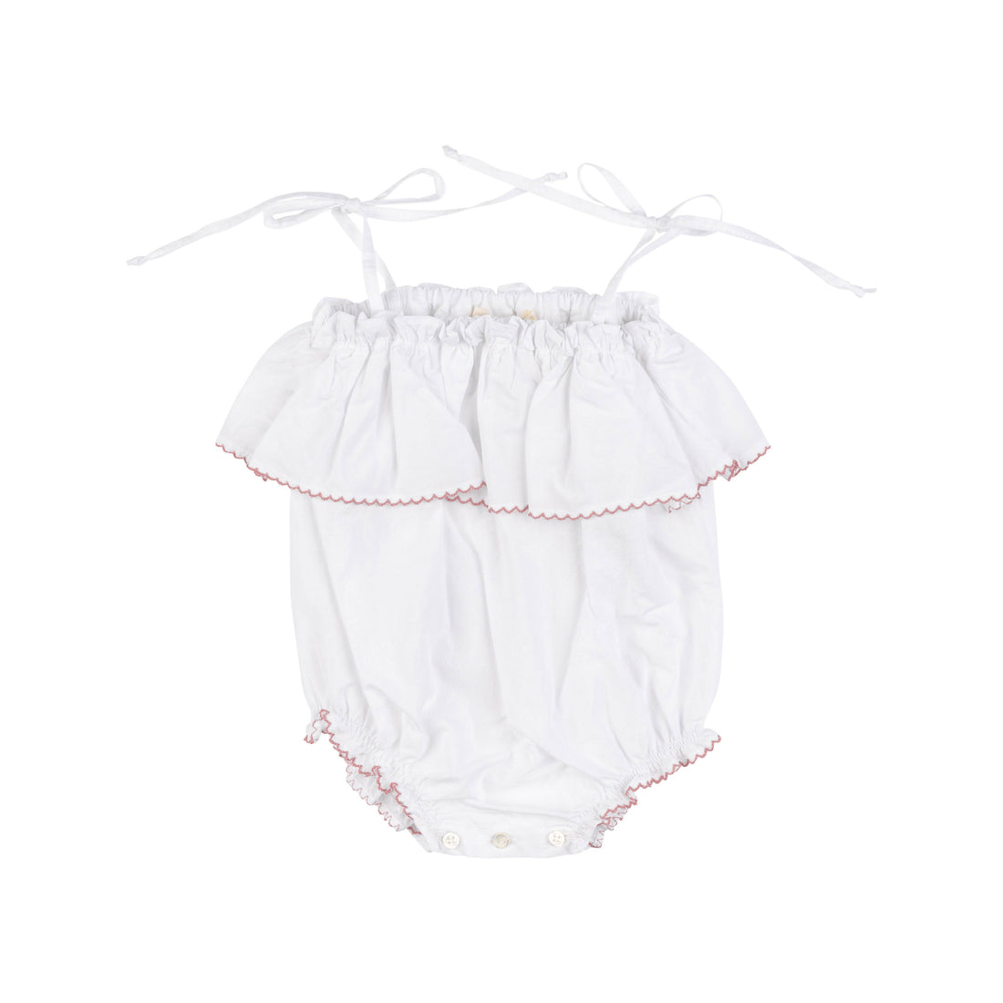 Babe and Tess White/Rose Volant Romper