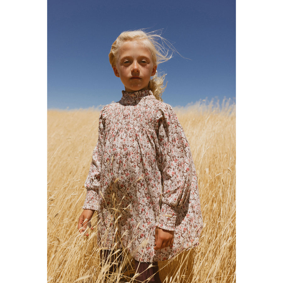 L by Ladida Eggplant Floral Smock Neck Dress