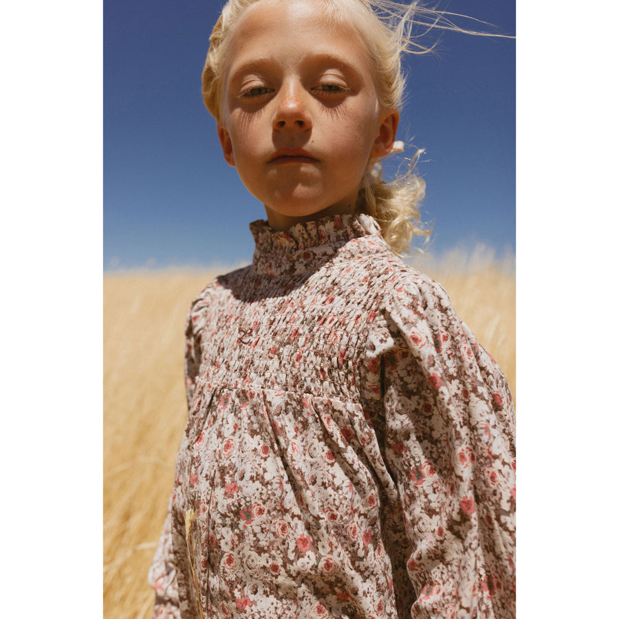 L by Ladida Eggplant Floral Smock Neck Dress