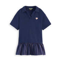Scotch Shrunk Navy Striped Ruffles Sweat Dress