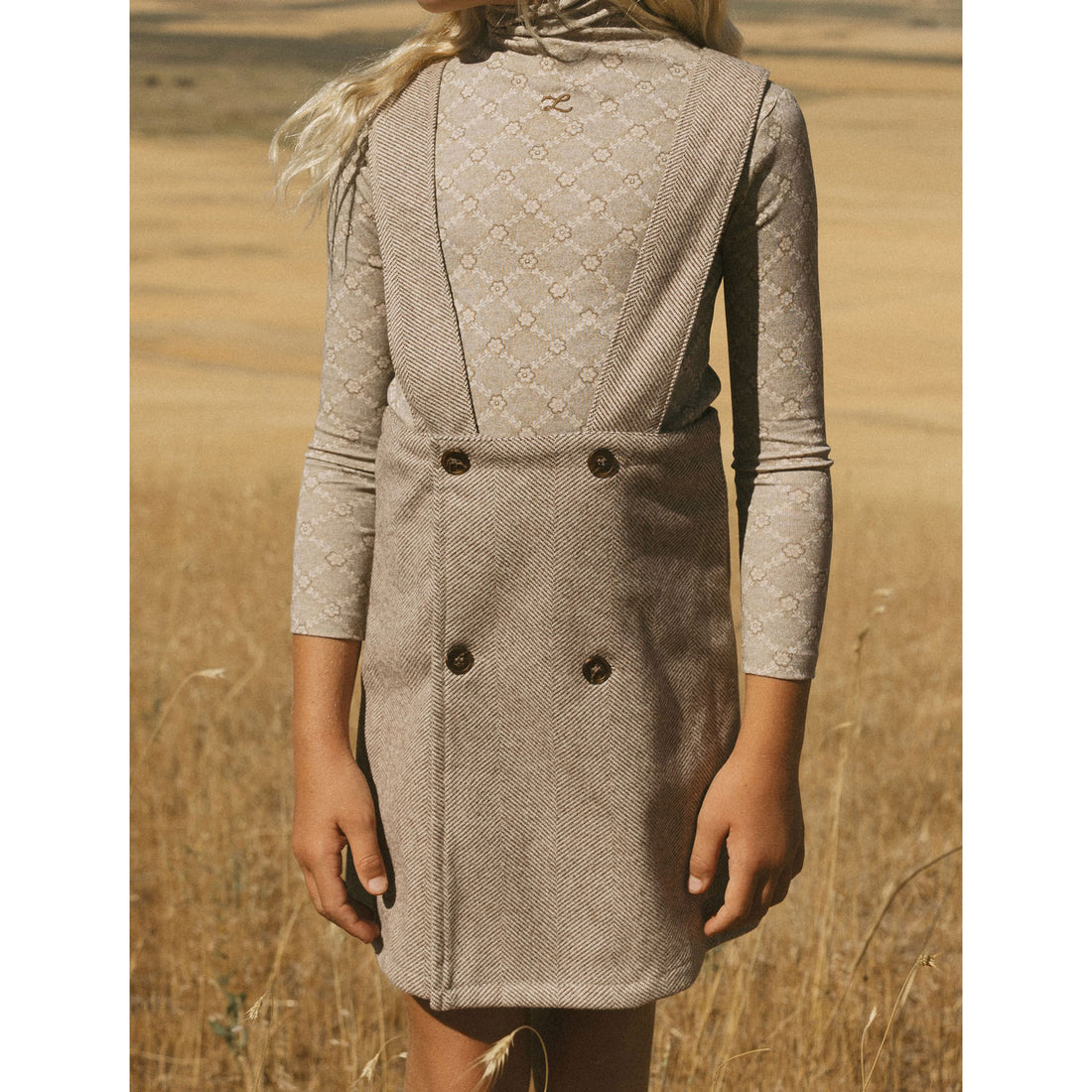 L by Ladida Brown Wool Herringbone Suspender Skirt