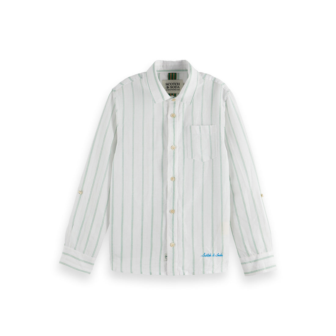 Scotch Shrunk White Stripe Linen Blend  Shirt