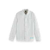 Scotch Shrunk White Stripe Linen Blend  Shirt