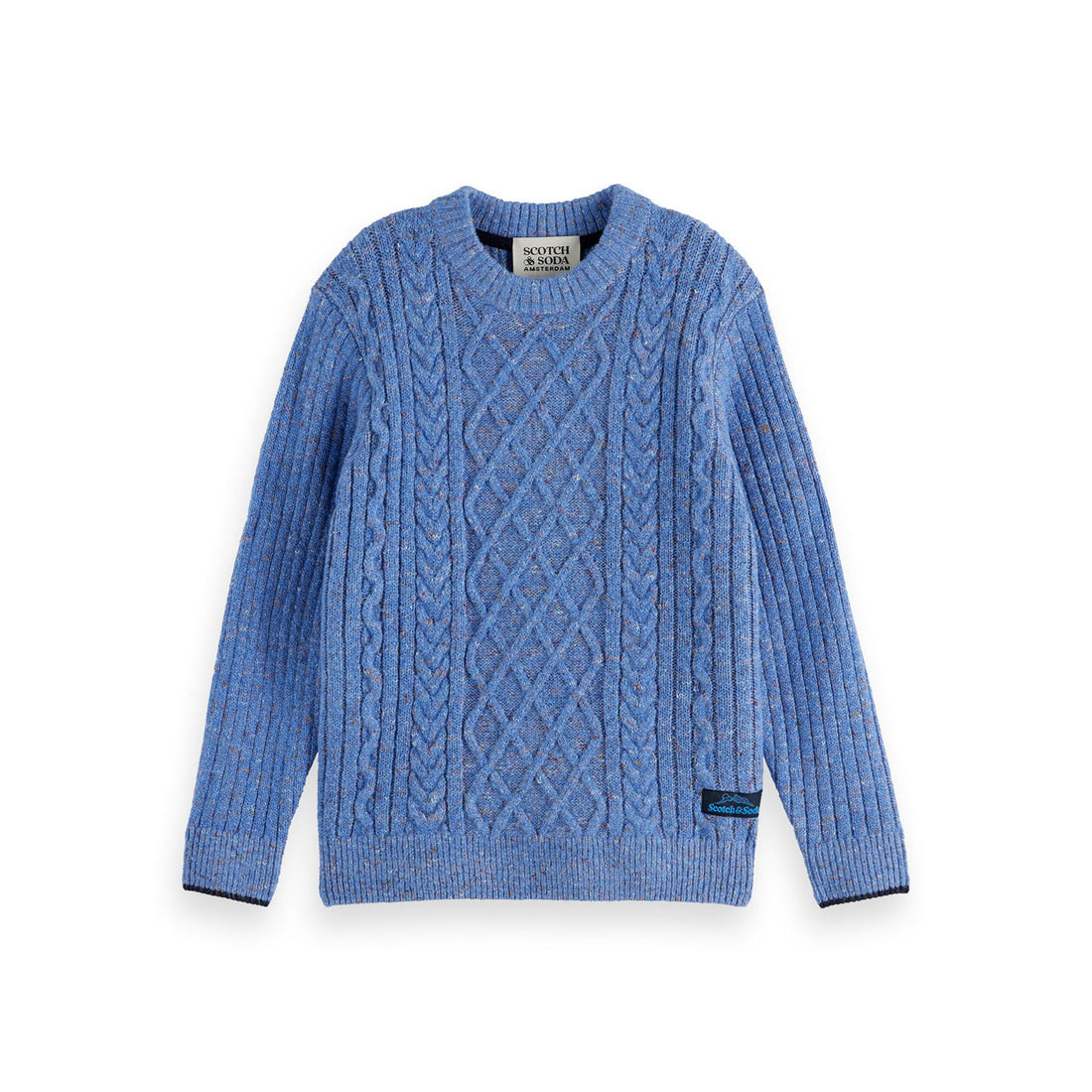 Scotch Shrunk Faded Denim Melange Cable Knit Pullover