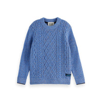 Scotch Shrunk Faded Denim Melange Cable Knit Pullover