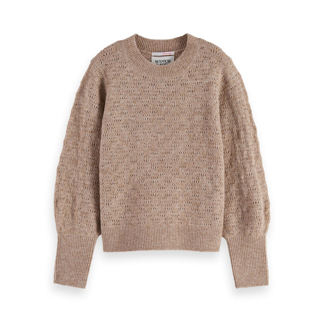 Scotch Shrunk Eggnog Melange Ajour-Knitted Pullover