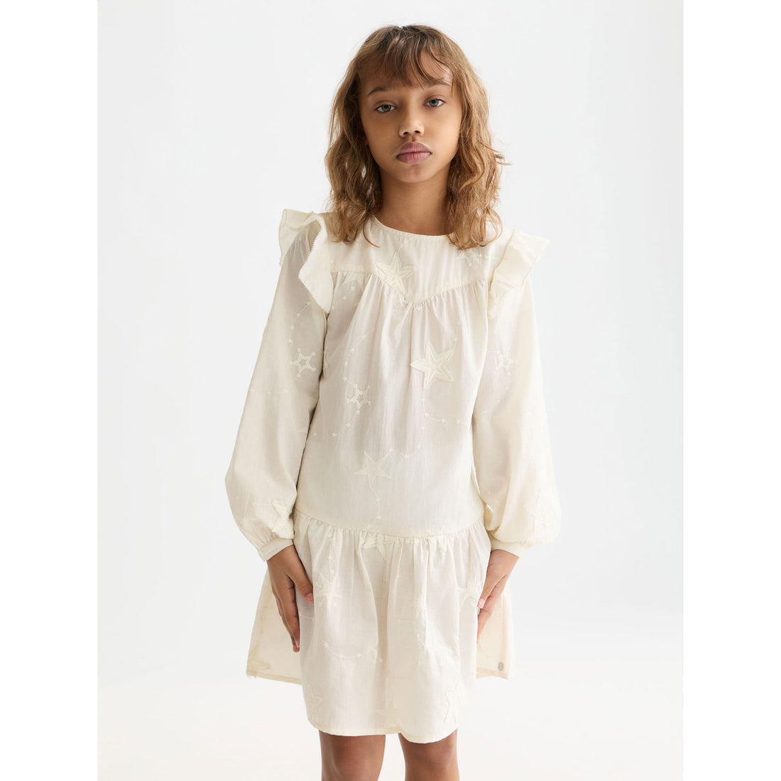 Scotch Shrunk Eggnog Fringe Embroidered Dress