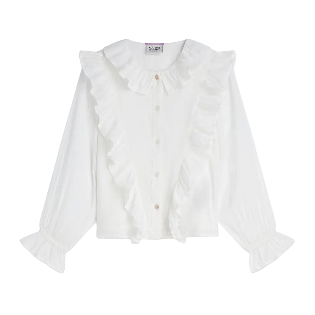 Scotch Shrunk White Ruched Gold Button Shirt