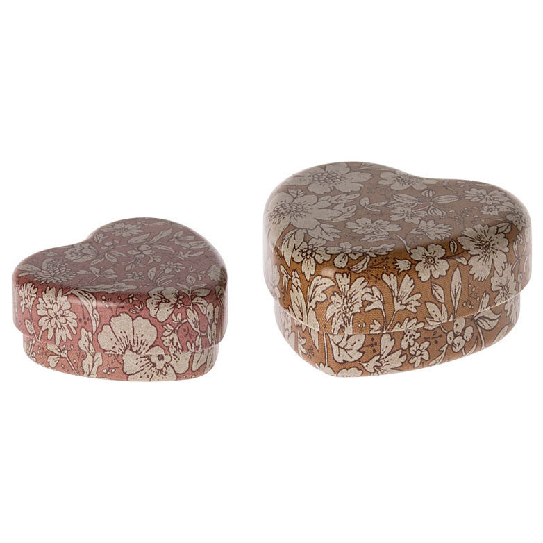 Maileg Ocher/Heather Blossom Metal Heart Box, 2 Pcs Set
