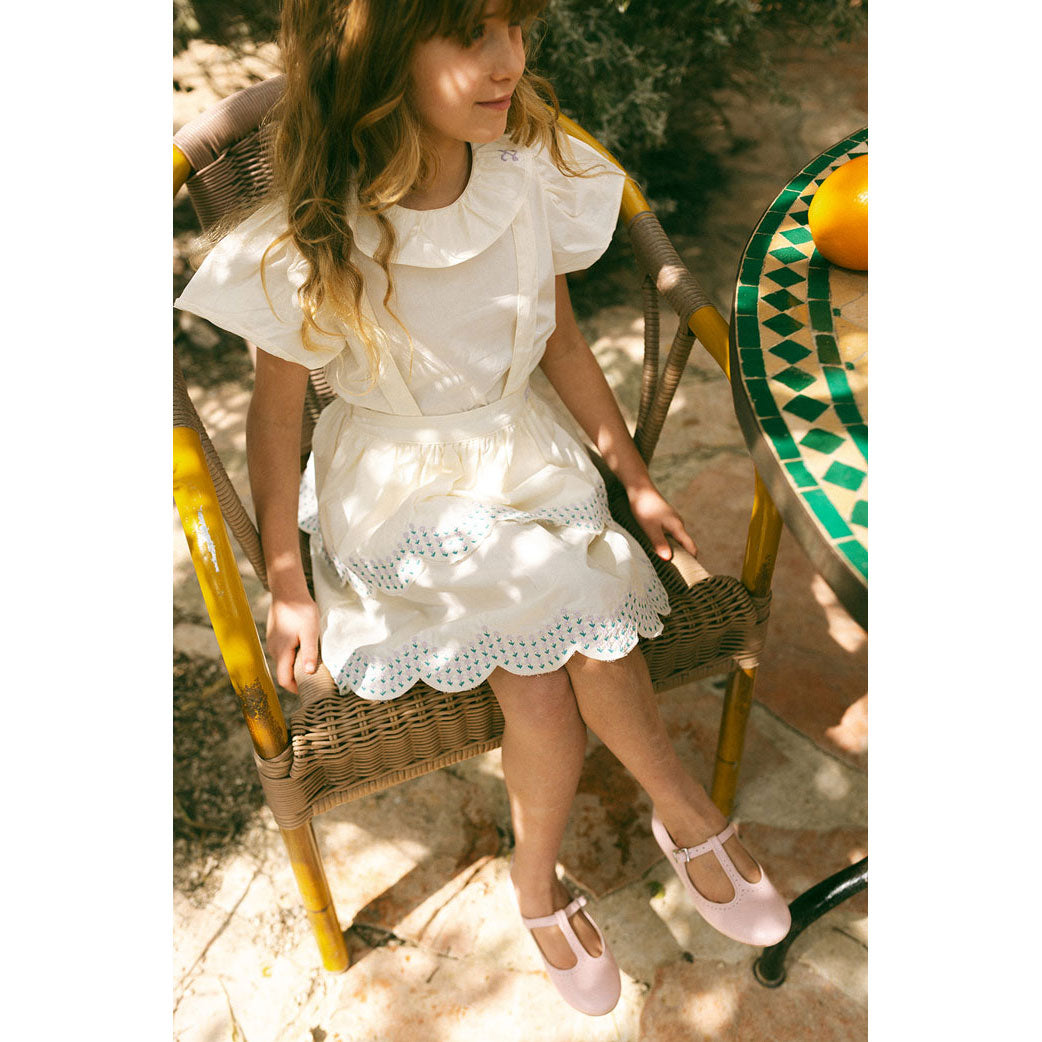 L by Ladida Cream Embriodered Overall Tiered Skirt