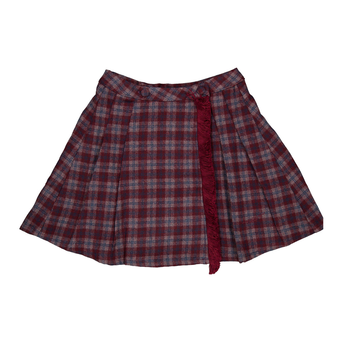 1984 Wine Plaid Wool Fringe Skirt