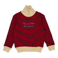 1984 Red Striped Embroidered Knit Turtleneck