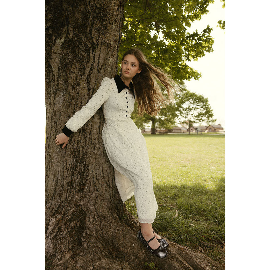 A4 Cream Polka Dot Collared Dress