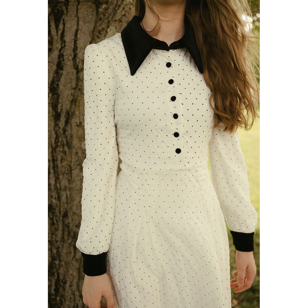 A4 Cream Polka Dot Collared Dress