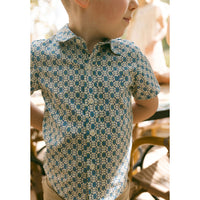 L by Ladida Blue Geo Collar Stretch Shirt