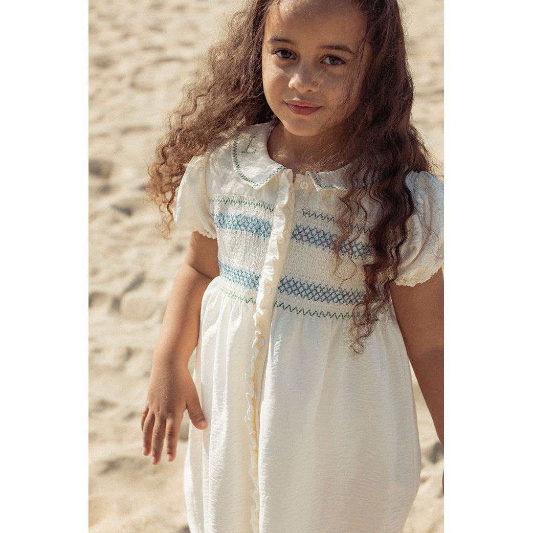 L by Ladida White Smocked Puff Sleeve Dress